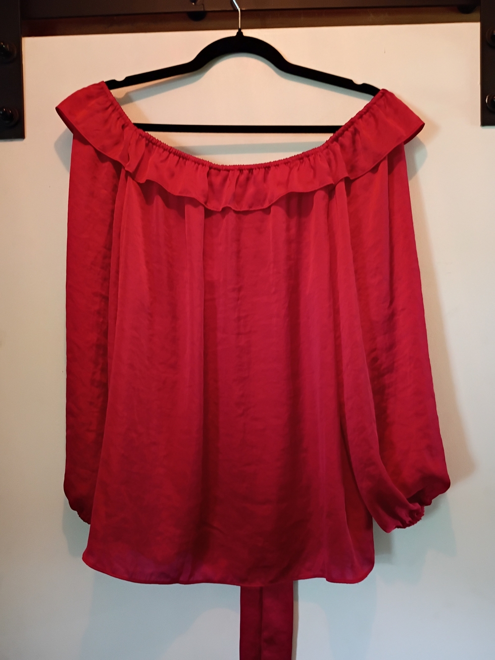Cato Red Off-Shoulder Ruffle Tie Front Top - Picture 2 of 9